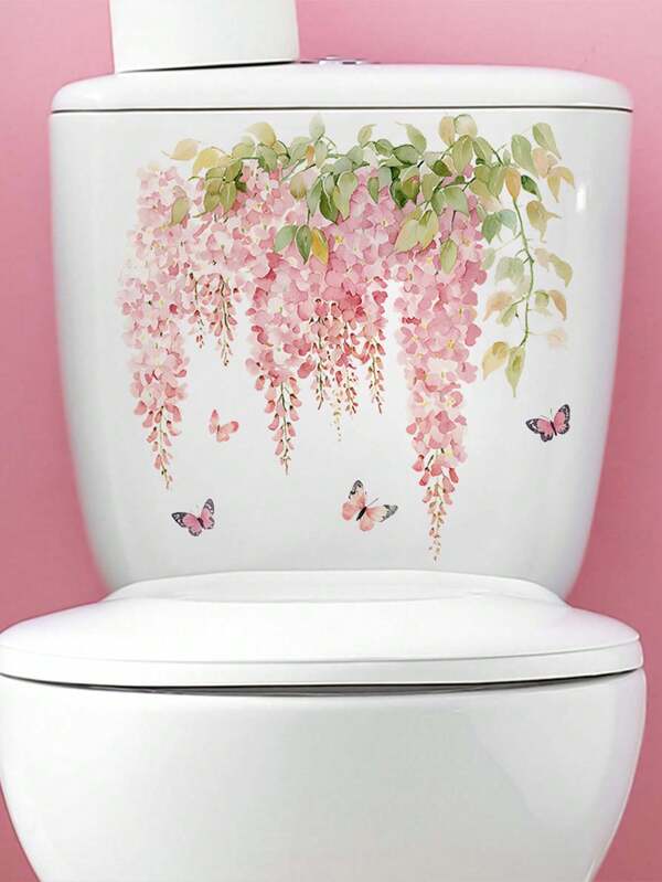 1 pièce Autocollant de décoration de toilette avec fleurs de vigne aquarelle de 30 x 30 cm. Convient pour la décoration des toilettes, de la salle de bain, de la chambre, du salon et de la maison. Cadeau intéressant pour anniversaire, remise de diplôme ou décoration pour les fêtes