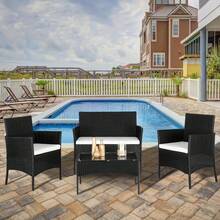 Conjunto de conversación para exteriores de 4 piezas de ratán negro con cojines, conjunto de conversación para patio, conjunto de sofá de ratán para jardín, terraza - D - Ver 8
