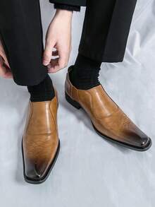 男士尖头格子不对称设计礼服靴，高端时尚切尔西婚鞋，棕色 - 棕色 - 查看 3
