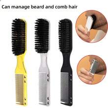 Peigne multifonctionnel pour hommes, brosse à cheveux pour hommes, outils et accessoires capillaires pour hommes, peigne convenant aux hommes. Une brosse à double usage pour la coiffure et la mise en forme de la barbe, avec un design de peigne et de brosse. Un peigne à double usage pour coiffer les cheveux naturels et les sourcils. Outils capillaires, produits capillaires et accessoires pour les essentiels de voyage de salon de coiffure. Outil de mise en forme de la barbe pour hommes, peigne à texture de brosse, outil de coupe de cheveux, peut prendre soin de la barbe et peigner les cheveux