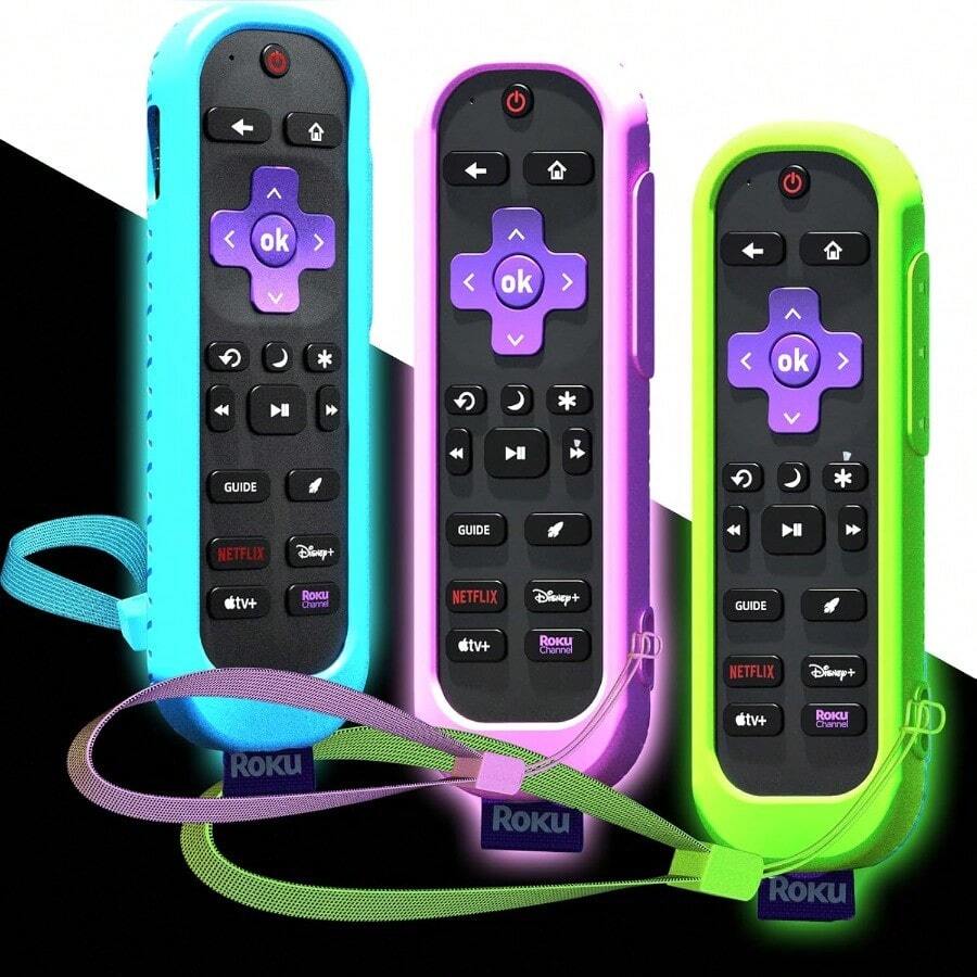 3Pack Cover For Roku Voice Remote Pro 2nd Edition Case Compatible With Hisense TV Controller Silicone Sleeve For Smart TV Control Holder Glow In The Dark Purple Blue Green - TímXanh lamvàXanh lục - Xem 1