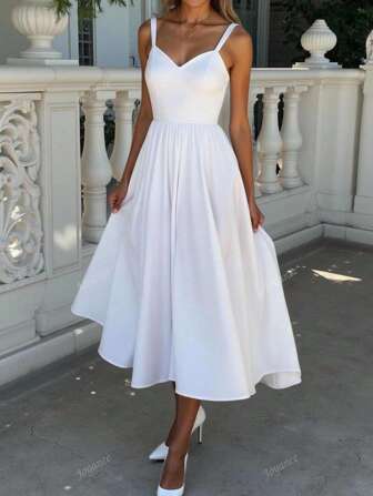 Women's Solid Color Casual Elegant Beach Date Night Holiday Wedding Office Home Vacation Everyday Birthday Party Formal Dinner Back To School Party Spring And Summer Suspender Dress