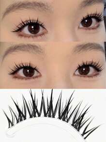 10 szt. jednoczęściowych, grubych, sztucznych rzęs w stylu kreskówkowym, gęstych, z przezroczystą trzpieniem, o naturalnym, tajskim wyglądzie, odpowiednich dla początkujących, rzęsy na pasku, rzęsy, sztuczne rzęsy