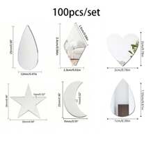 100PCS Silver Acrylic Mirror Stickers Set (Teardrop, Star, Moon, Diamond), Self-Adhesive Geometric Decor For Home Room Wall, Back To School & Halloween Craft Kits Exclusive Silver Reflective Shapes With Protective Film - DIY Scrapbooking, Gift Wrapping, Dorm Decor, Witch Hat Embellishment, Pumpkin Carving, Festival Party Supplies, Boho Wall Art, Celestial Theme Decorations, Wedding Christmas Ornaments, Bestseller Mixed Shape Pack Room Decor Wall Decor Wall Stickers Wall Sticker