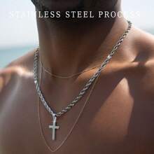 1 Piece Of Simple And Fashionable Hip-Hop Street Style Cross Pendant Stainless Steel Necklace Suitable For Men To Wear On The Street Every Day