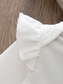 3Pcs/Set Baby Girl Cute Knit Scoop Neck Drop Shoulder Long Sleeve Bodysuit, Pinafore Dress, And Bow Embroidered Vest With Headband - Multicolor - View 5