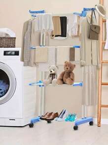 可折叠超大晾衣架，4 层室内/室外晾衣架，可调节滚动晾衣架