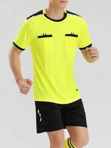 Men's Sport Referee Uniform, Football, Badminton, Table Tennis Training, Running Comfortable Sport Pocket Shirt, Breathable Short Sleeve T-Shirt