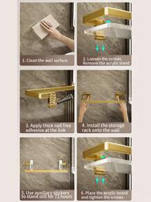1pc No Drill Bathroom Shelf, Acrylic Vanity Wall Mounted Storage Rack For Toilet, Restroom, Gift For Holiday, Birthday, Party
