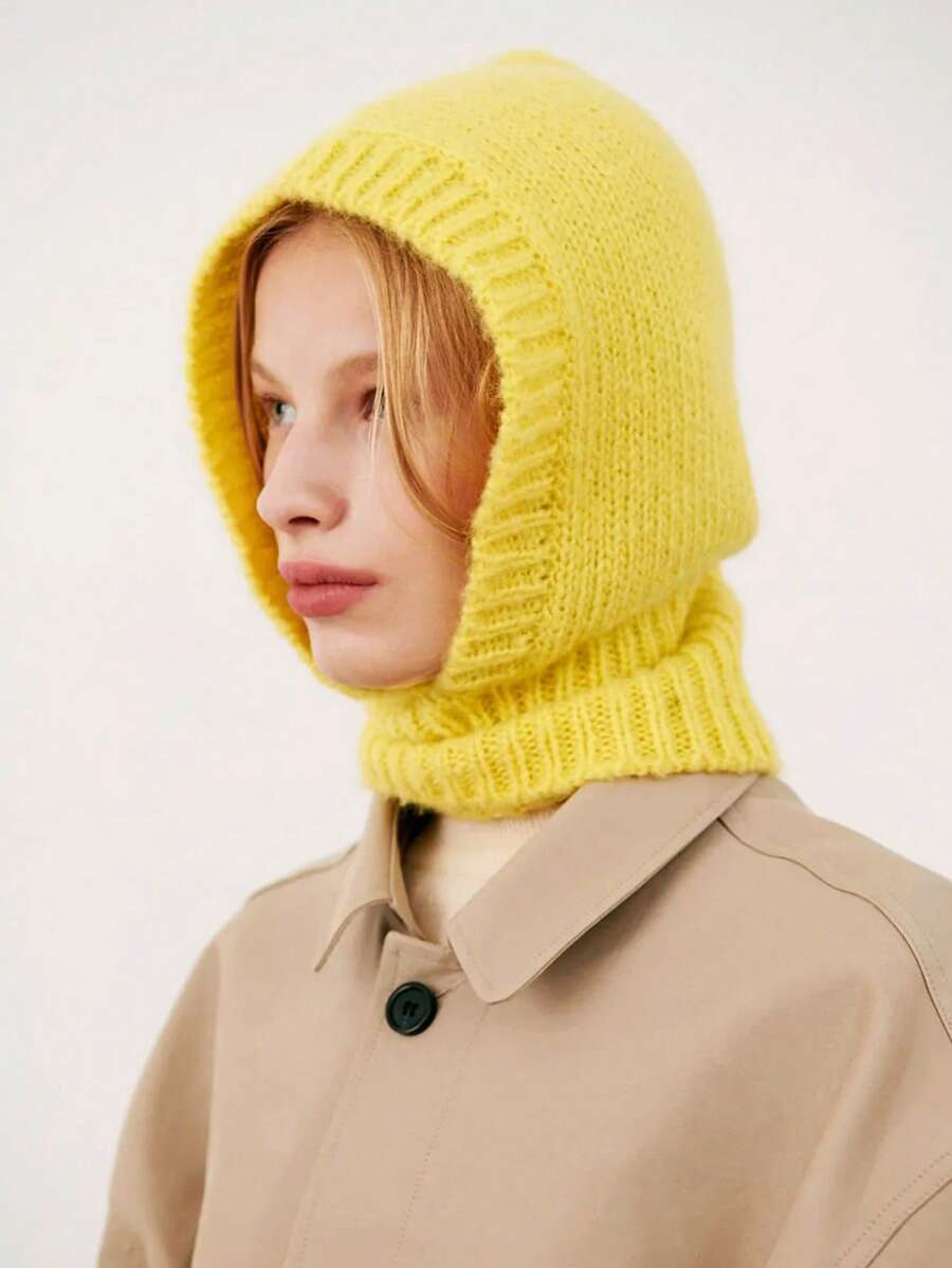 1pc Unisex Wool Blend Balaclava Hat, Warm Knitted Neck Warmer Face Mask, Outdoor Cold Weather Hooded Scarf - Multicolor - View 1