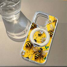 Funda para teléfono 1 pieza Patrón de diseño amarillo, respaldo adhesivo de alta transparencia Soporte de succión magnético giratorio fuerte, fondo transparente y liso Soporte vertical anticaída Teléfono móvil, adecuado 16Promax, 16 15Pro 1 - Blanco - Ver 2