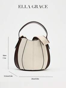 ELLA GRACE-复古双色水桶包 - 帆布和皮革斜挎包，配有可拆卸零钱包，宽敞的日常钱包，适合上下班通勤、周末出差和休闲旅行 - 米色 - 查看 4
