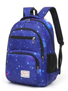 3 Pieces Set Of Dark Blue Starry Sky Print School Bag Backpack With Stationery Bag Lunch Bag, Large Capacity Waterproof Lightweight Backpack, Casual And Convenient Travel Backpack, Can Accommodate 15.6-Inch Laptop, Suitable For Elementary School Students, Junior High School Students, High School Students, College Students, Back To School Gifts For Grandchildren And Sons