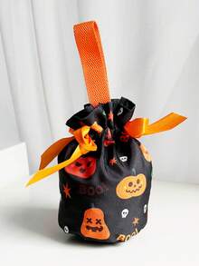1pc Halloween Drawstring Bag, Trick Or Treat Candy Gift Bag, Pumpkin Bag
