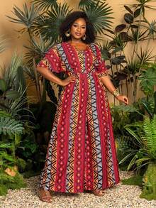 Faeriesty 大码时尚阔腿连体裤 - V领短袖修身连体裤：轻松打造时尚造型，适合购物、海滩漫步、周末度假、公园散步和休闲城市探索！ - 紅色 - 查看 5