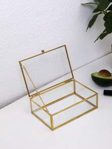 1pc Transparent Glass Storage Box With Lid, Makeup, Cosmetics, Lipstick Organizer, Vanity Dresser Desktop Dust-Proof Jewelry Box Back To School