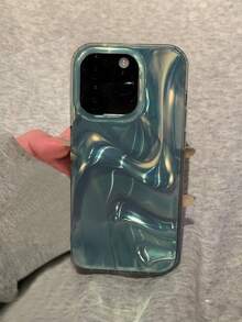 Étui de protection en silicone doux et antichoc avec design unique de vague tie-dye bleue, compatible avec Apple 13/14/15 Pro, cadre transparent, rose clair - Vert menthe - Voir 1