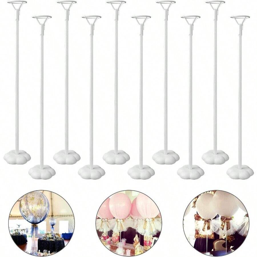10 Sets Balloon Stick Stand, Holder With Base For Table Desktop Centerpiece, Birthday Party, Wedding,  Shower And Anniversary Decoration (15.7 Inch White) - 常規 - 查看 1