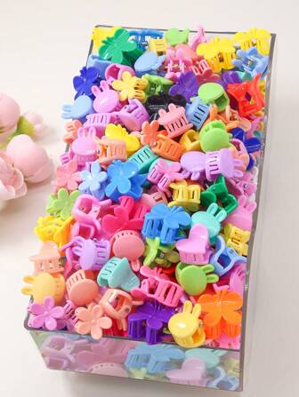50 pièces/set Assortiment de mini barrettes à cheveux de princesse pour filles, comprenant des étoiles, des couronnes, des fleurs, des oreilles de lapin, des marguerites, des couleurs variées, petite taille. Barrettes élégantes convenant pour une utilisation quotidienne comme accessoires de cheveux