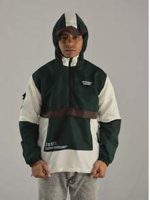 Urban Chameleon JAQUETA CORTA VENTO ANORAK CAMALEÃO URBANO CAPUZ   Outono  Primavera    Oversized    Nó  Zíper    masculino - verde musgo - Visão 5