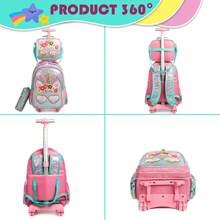 3PCS Girls Rolling Backpack Cute Rolling Backpacks With Wheels For Girls For Elementary School Bag Back To School Back To School - Silver 13301T - View 6