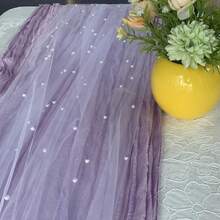 1pc Pleated Bohemian Style Table Runner, Wedding Birthday Party Gathering Decorations - Purple - View 8