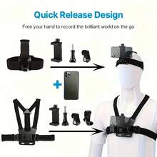 7 件 GoPro 配件套件、相机安装带、户外骑行手机支架、相机拍摄支架、头部和胸部安装带、运动相机配件套装 - 彩色 - 查看 2