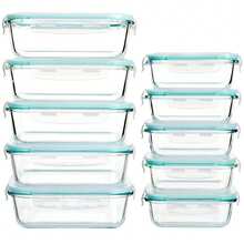 20 recipientes de vidrio para preparar comidas con ventilación de vapor, recipientes para almacenar alimentos con tapas herméticas, para el control de porciones del almuerzo en el hogar, la cocina y la oficina (10 recipientes + 10 tapas), aptos para congelador y refrigerador. - verde menta - Ver 1