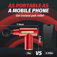 Pistola de masaje eléctrica portátil de mano, mini pistola de masaje, batería de litio recargable de 1200 mAh, 4 accesorios, masaje de tejido profundo de 6 velocidades, adecuado para cuerpo, espalda, cuello - Carga USB, esencial para viajes - Rojo - Ver 4
