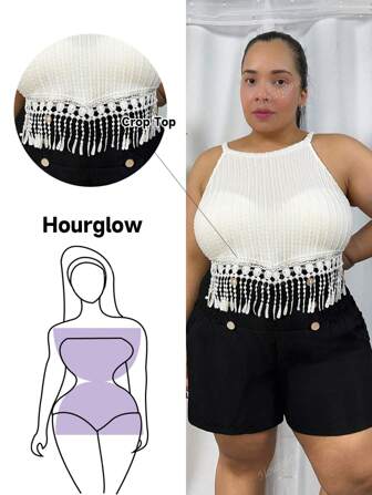 Hourglow Top corto con flecos estilo bohemio para tallas grandes, ideal para verano