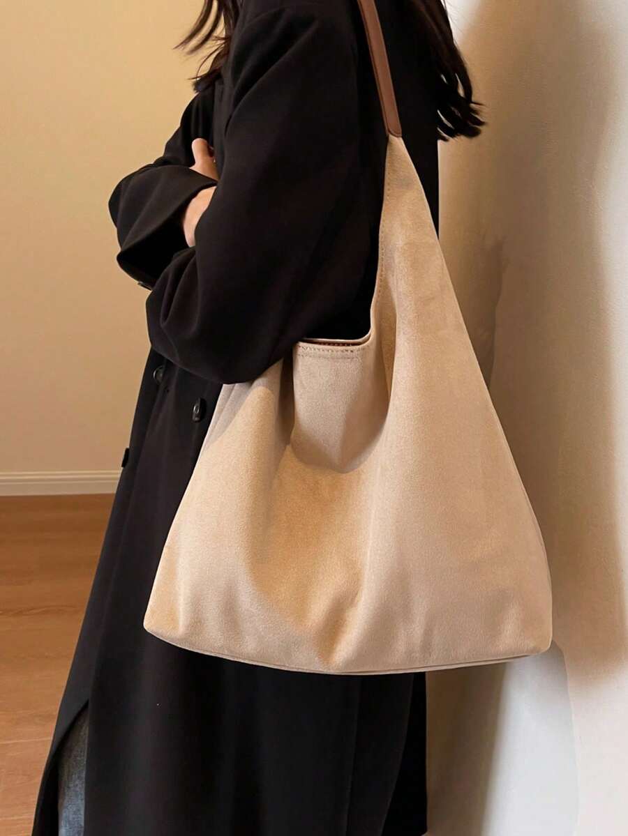 Bộ 2 trong 1: Túi đeo chéo da lộn cổ điển & Túi tote dành cho nữ, Sức chứa lớn, Cao cấp, Thích hợp để đi làm và sử dụng ngoài trời, Hàng mới về mùa thu/đông - Màu be - Xem 1