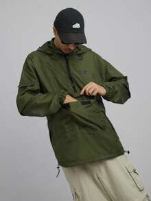 Urban Chameleon JAQUETA CORTA VENTO ANORAK CAMALEÃO URBANO CAPUZ   Outono  Primavera    Oversized    Nó  Zíper    masculino - verde musgo - Visão 3