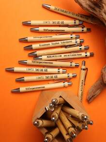 100pcs Customizable Retractable Bamboo Ball Pens - Personalized Engraving, Medium Black Ink, High Quality Smooth Writing, Suitable For Office, Events, Gifts And Art Projects, Stationery