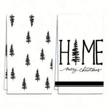 Set de 2 prosoape cu tematică de Crăciun, concepute cu un model simplu de brad de Crăciun, lavabile la mașină, rezistente la căldură, absorbante și reutilizabile, potrivite pentru decorarea camerei, prosoape de bucătărie și baie, decorarea petrecerilor, decorarea casei și un cadou ideal de Crăciun.