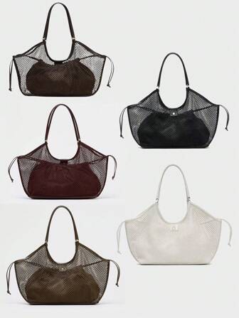 2025 Ny Sommar Damväska i Mesh med Stor Kapacitet, Retro Pendling, Personlig Design, Handväska, Strandväska