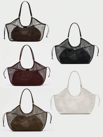 2025 New Summer Women's Mesh Large Capacity Retro Commute Personal Design Handbag Tote Bag Beach Bag