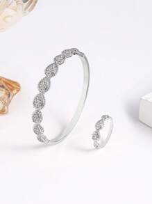 1 Conjunto pulseira e anel com zircônia cúbica em formato de lágrima, presente elegante e da moda para mulheres
