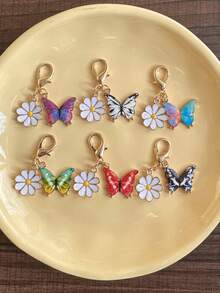 12件套可爱迷你彩色蝴蝶雏菊钥匙扣套装，适合用作包包挂件、包链、包包装饰，时尚动物主题设计，完美适用于包包挂饰、钥匙扣、车钥匙扣，是节日、母亲节、父亲节、返校季、毕业季的理想礼物。 - 彩色 - 查看 4