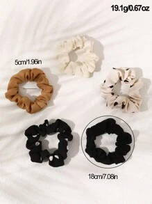 5 stuks Kids & Teens Chic Leopard Print Maillard Color Hair Scrunchies Set, Cross-Border Populaire Elastische Haarelastiekjes, Cadeaus Voor Vrienden