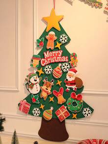1 Set Christmas Felt Tree Hanging Decor DIY Paste Pattern Scene Background Wall Party Decoration
