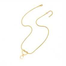 1 件全新金色镂空心形字母吊坠不锈钢人字形链条项链女款 - 金黃色 - 查看 7