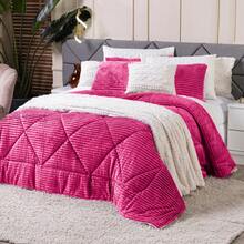 Denver QUEEN Double-Sided Ribbed Blanket Kit 3 Pieces - Comforter Set Blanket In Warm, Soft, Ribbed Microfiber Blanket Winter Decoration Striped Blanket - Rosa Fucsia - Ver 1