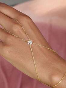 Pulseira de cristal dourado com flor, ajustável, estilo boêmio, com corrente, para mulheres, joia de noiva elegante e sofisticada, acessório versátil para o dia a dia, presente estilo praia