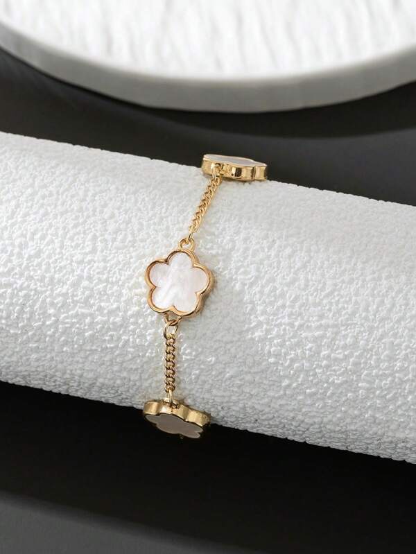 1pc Fashionable Minimalist Clover Decor Chain Bracelet, Casual & Versatile For Men & Women Daily Wear