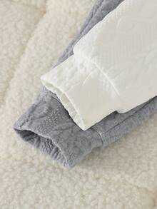 4件套男婴纯色提花加厚长袖连体衣及纯色简约保暖长裤套装，秋冬季 - 彩色 - 查看 10