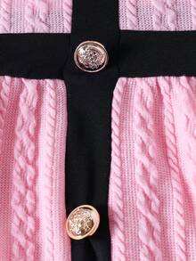 Girls Ribbed Knit Long Sleeve Dress, Elegant & Charming For Spring/Autumn - Pink - View 3