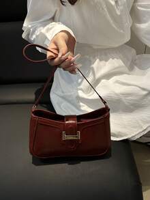 Túi đeo vai hình lưỡi liềm thanh lịch, túi đeo vai thời trang nữ màu trơn. - Đỏ - Xem 3