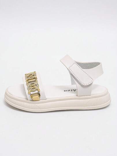 "Summer 2025 Haute Couture Sandal For Girls 3-12 Years Old | Gold Chain Crystal Straps And 2 Cm CloudLift Platform Hook And Loop, Cafe/Red Carpet/Party/Show !"
