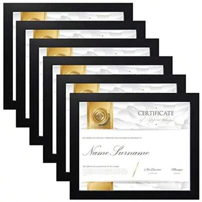 Black Certificate Display Frames Set Of 6 For Wall Or Desktop Use 8.5x11 Inches