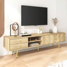 160cm TV Cabinet With Gold Legs, Two Drawers And Uniquely Designed Doors - 木材+MDF+刨花板+40-49英寸 - 查看 8